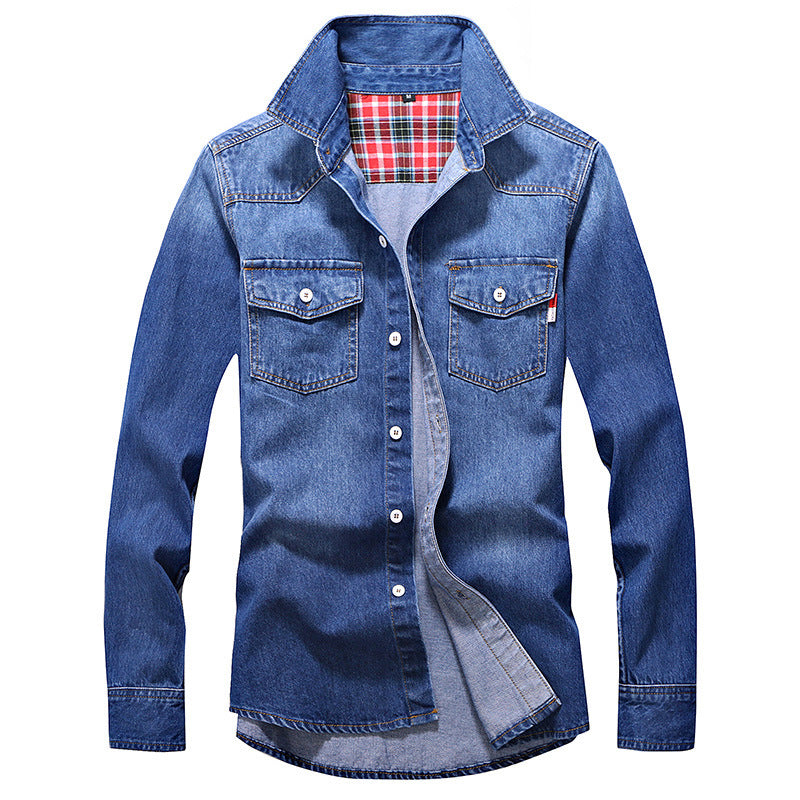 Denim Shirt Men Cotton Jeans Shirt Fashion Autumn Slim Long Sleeve Cowboy Shirt Stylish Wash Slim Tops Asian Size 3XL