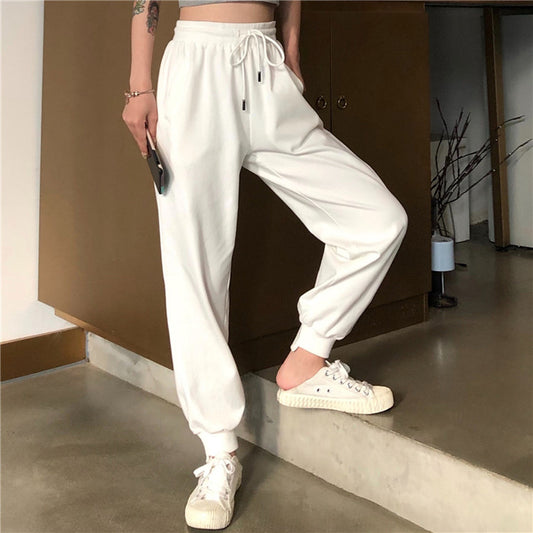 White Pants Loose And Thin Waist Pants Sports Pants High Waist Casual Pants Women's Health Pants