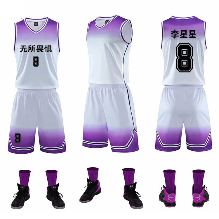 Gradient Basketball Uniform Sports Suit Children Adult Sweat-Absorbent Basketball Uniform