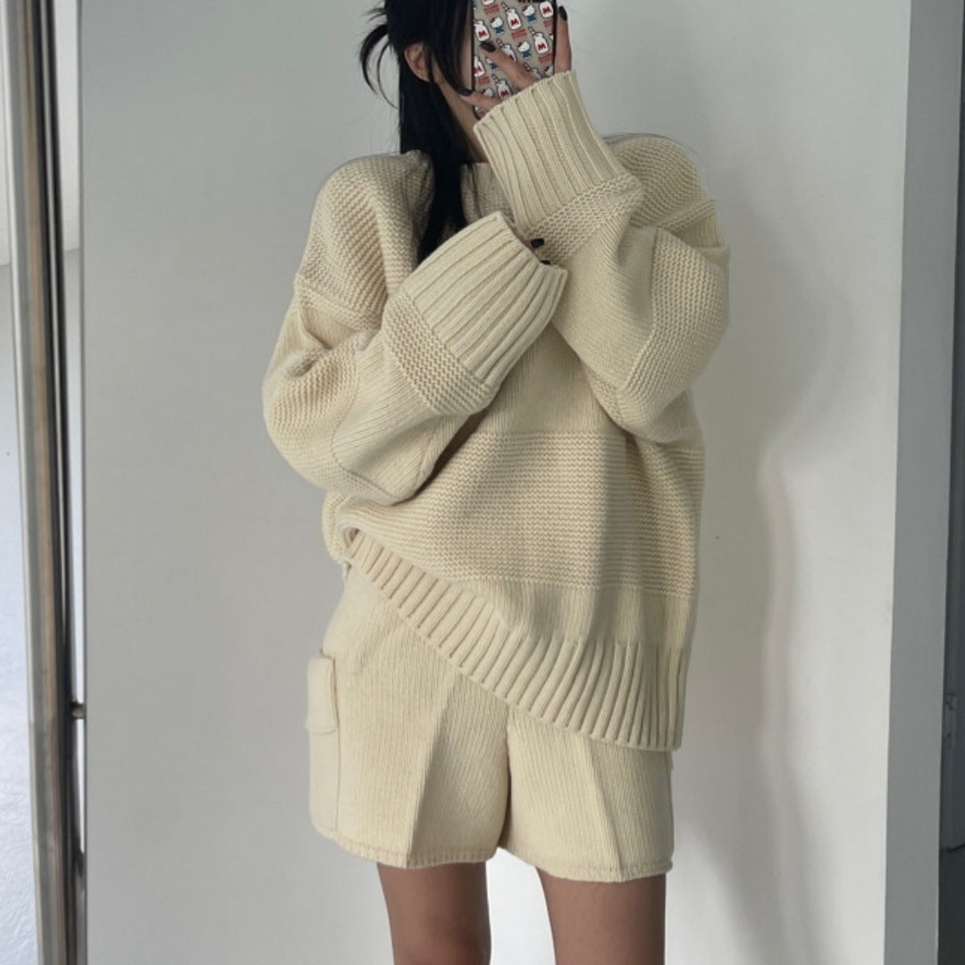 Fit Long Sleeve Sweater High Waist Wide Leg Shorts