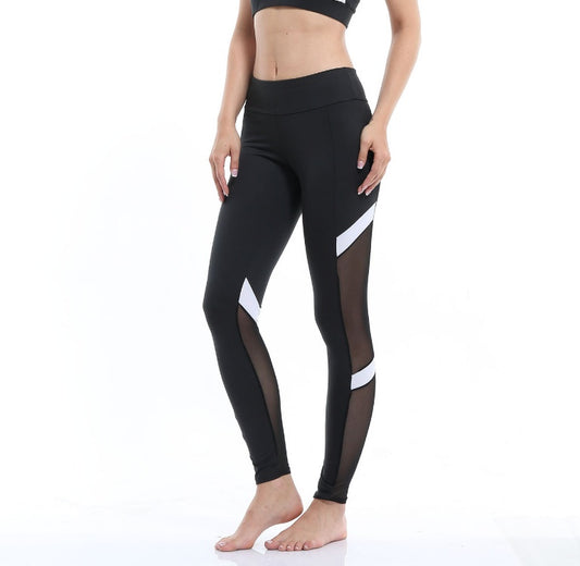 Fitness sports leggings two-section mesh high waist elastic breathable hip yoga clothes