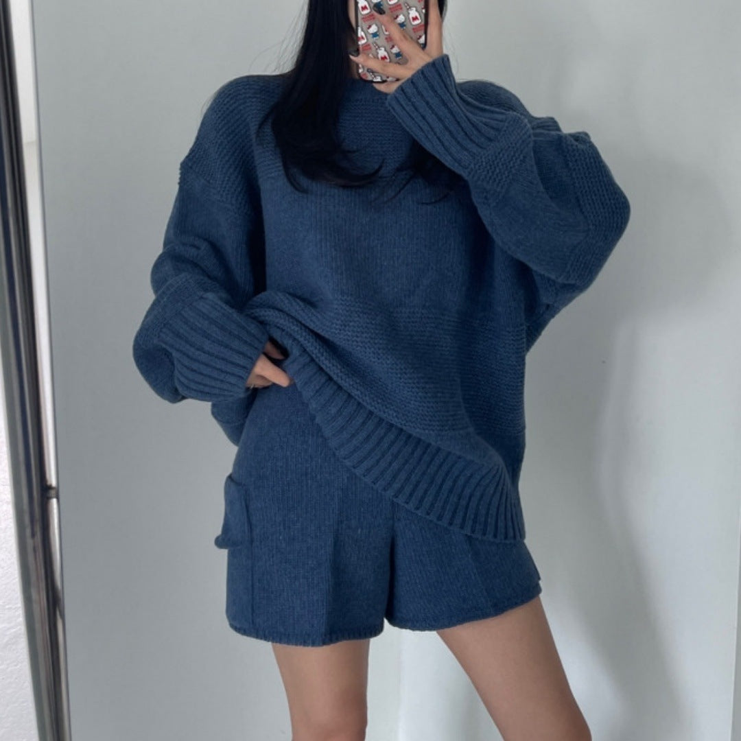 Fit Long Sleeve Sweater High Waist Wide Leg Shorts