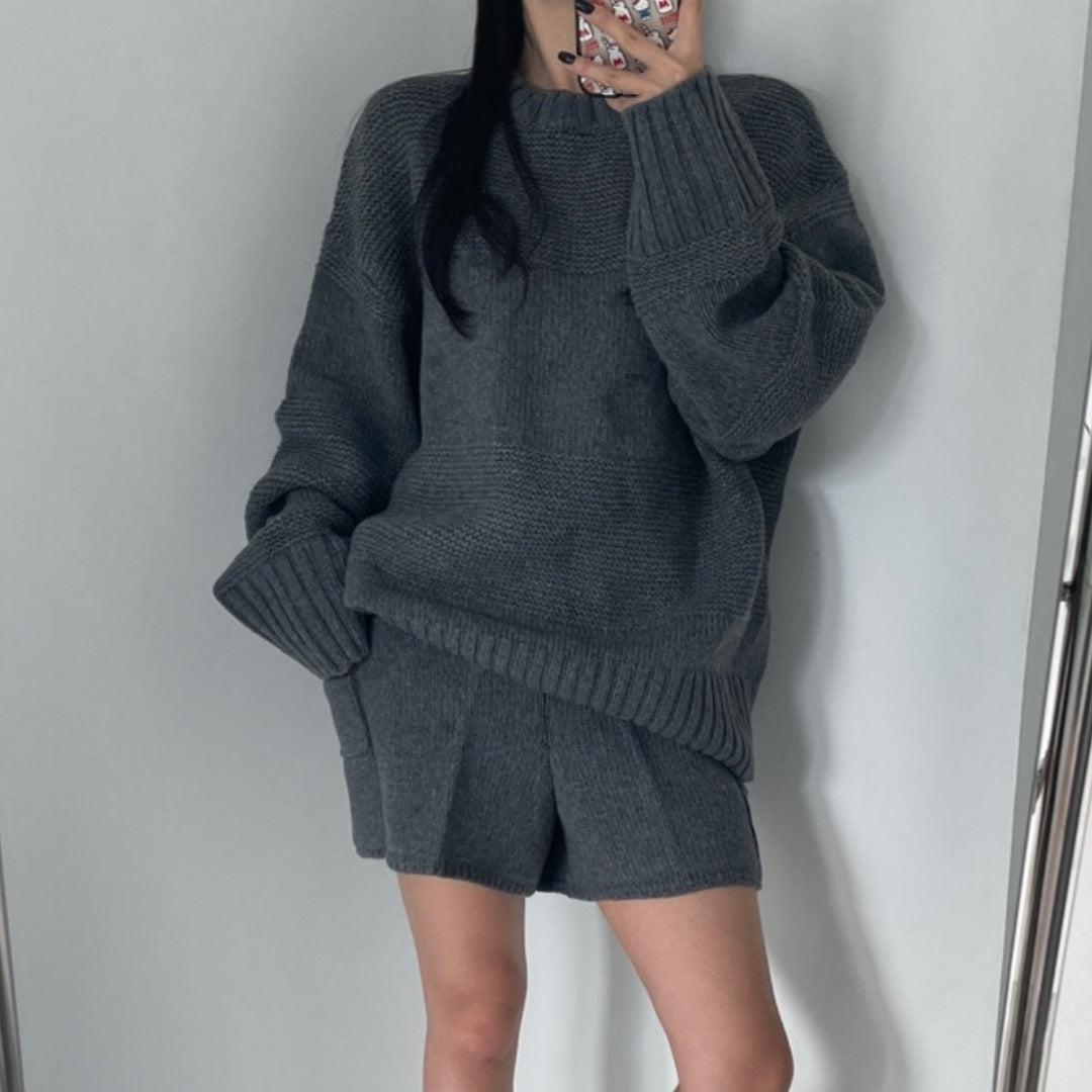 Fit Long Sleeve Sweater High Waist Wide Leg Shorts