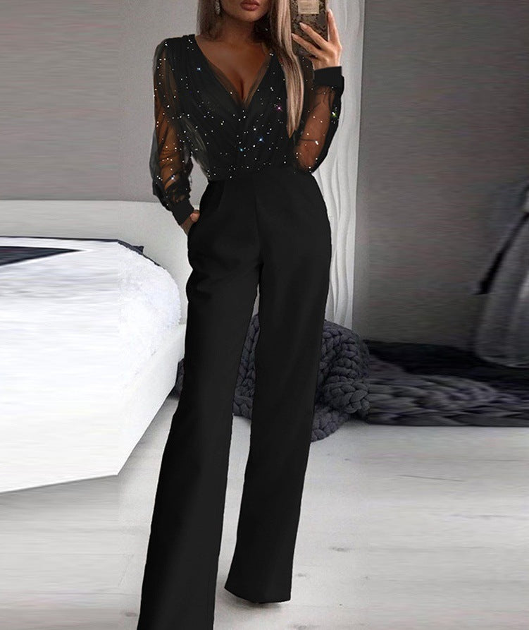 Dusting Powder Stitching High-end Elegant Jumpsuit Women's Clothing