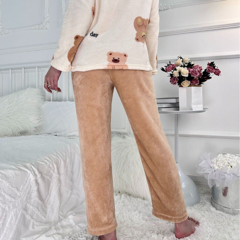 Autumn And Winter Pajamas Suit Flannel Bear Printed Long-sleeved Trousers