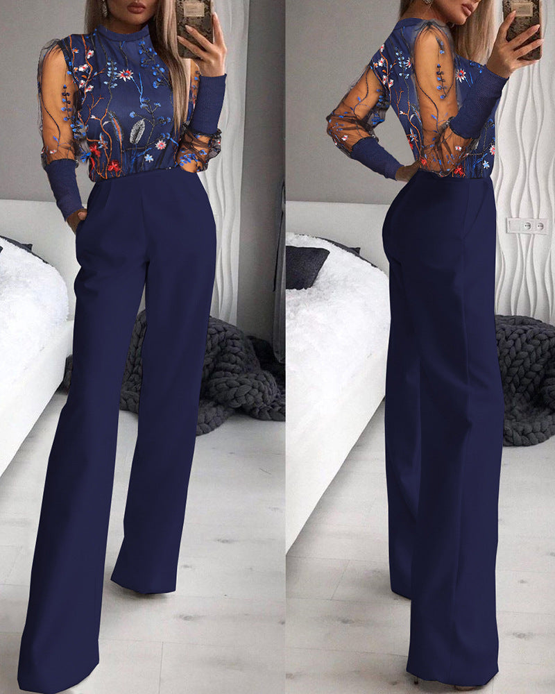 Dusting Powder Stitching High-end Elegant Jumpsuit Women's Clothing