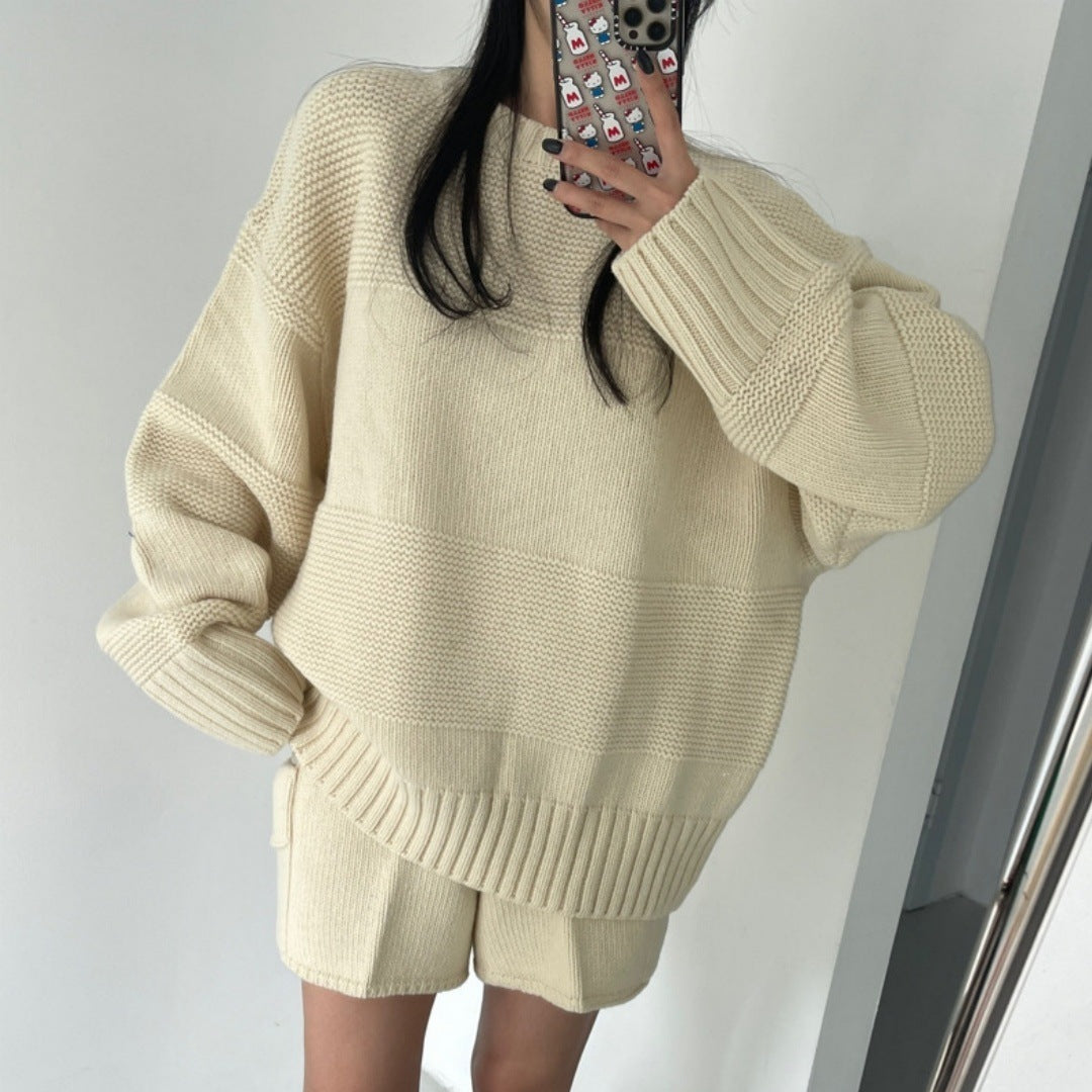 Fit Long Sleeve Sweater High Waist Wide Leg Shorts